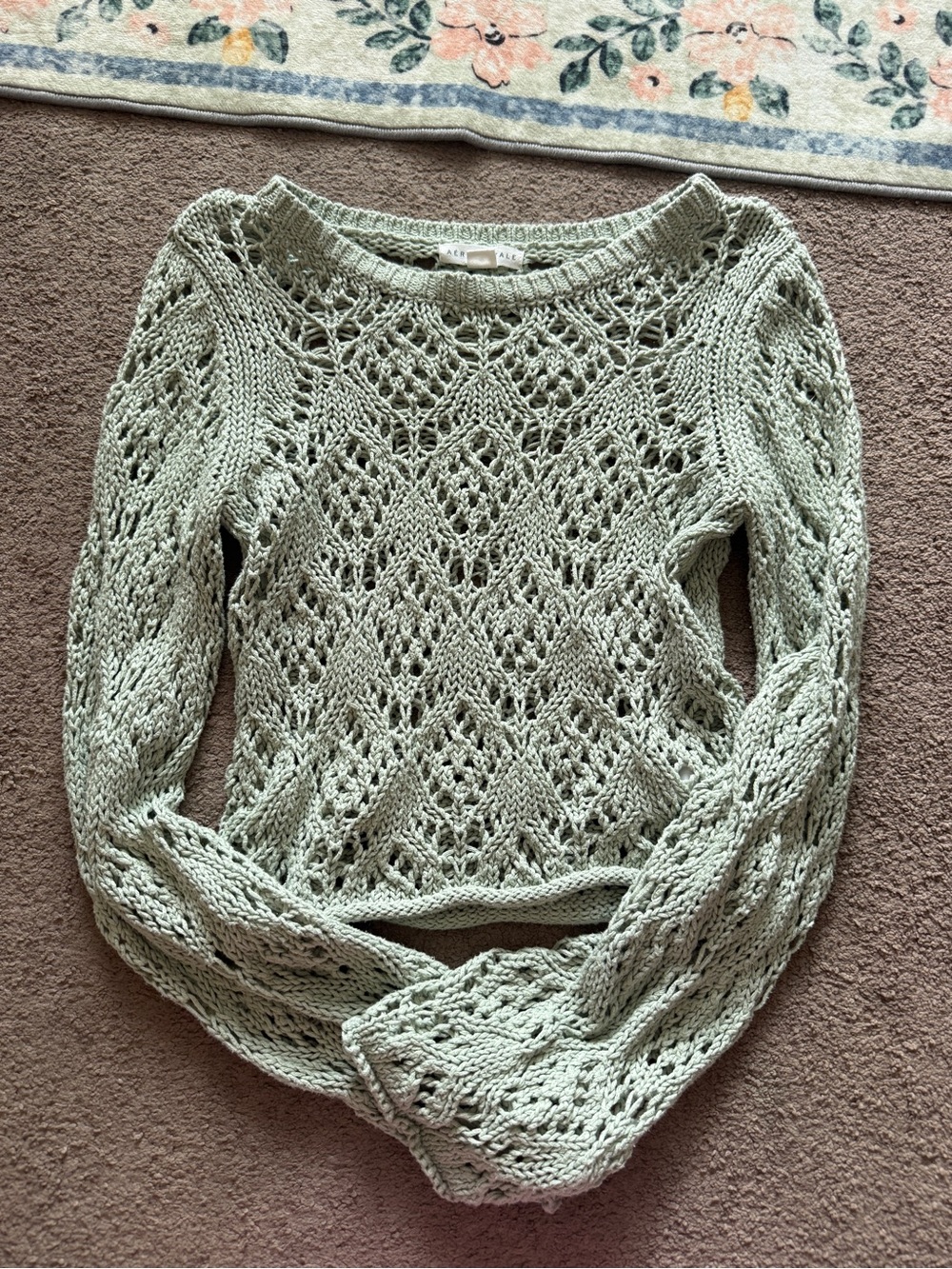 Aeropostale Light Sage Open-Knit Scoop Neck Sweater